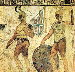 Fresco kept in the Archaeological Museum of Naples: Samnite soldiers. The Samnites conquered Sorrento during the V century b.C.